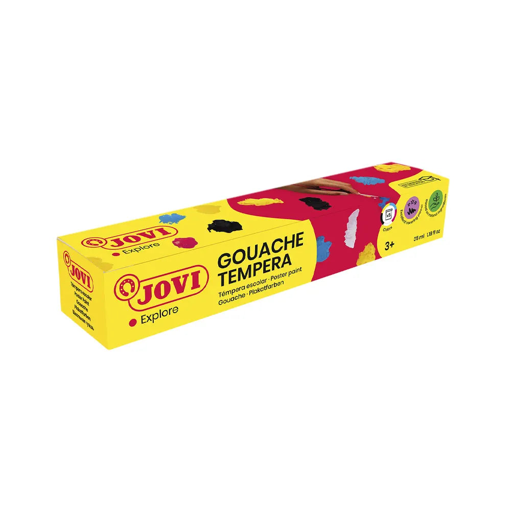 Jovi Boîte de 5 Pots de 35ml de Gouache Scolaire Assorties + 1 Pinceau