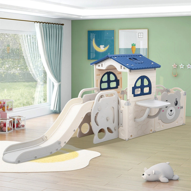 Parque Plegable + Casita de Juegos + Tobogán + Tablero de Mesa (134x300cm)