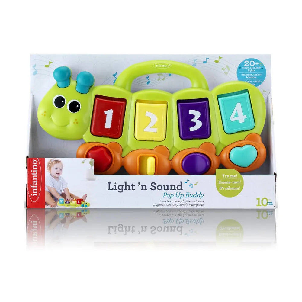 Infantino Oruga Interactiva con Sonido y Luz – 10M+
