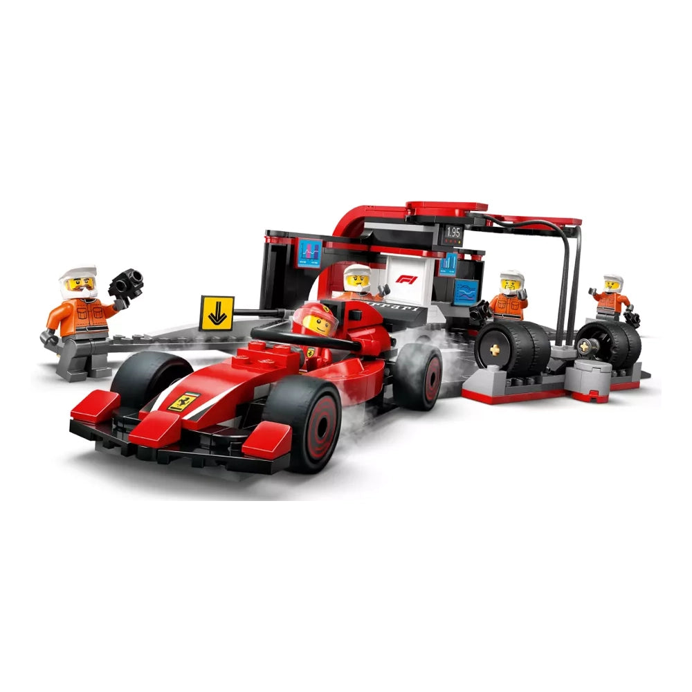 Lego Pit Stop & Pit Crew with Ferrari Car 6A+