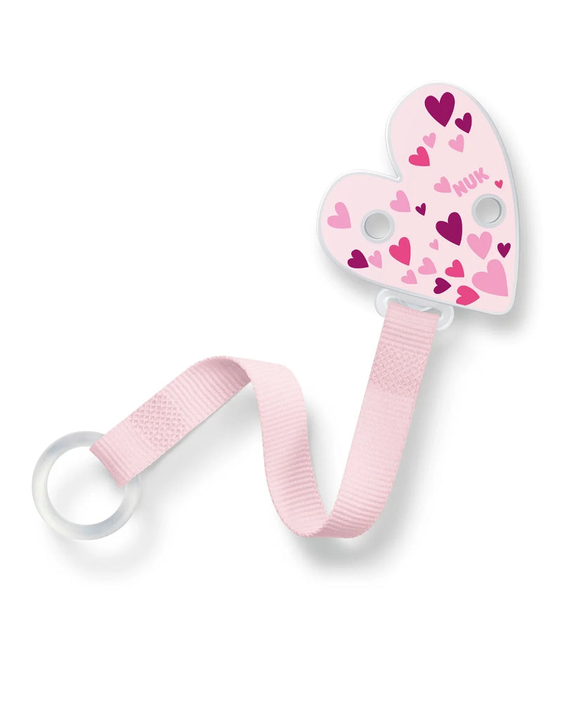 Clip para chupete con cinta universal NUK - Corazón rosa