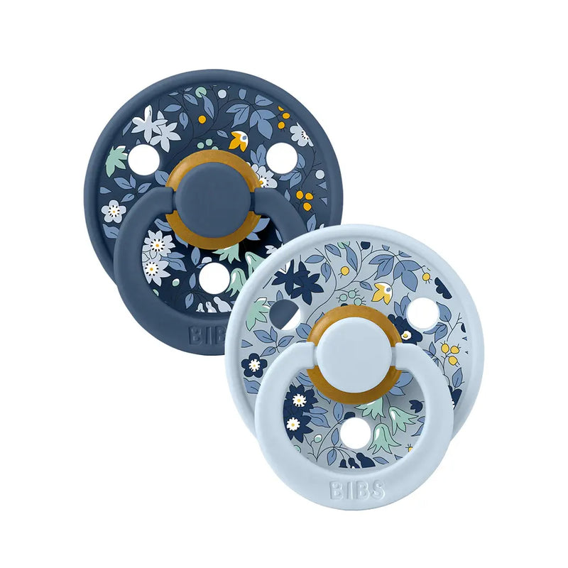 BIBS x LIBERTY Lot de 2 Sucettes Rondes - Chamomile Lawn/Baby Blue Mix