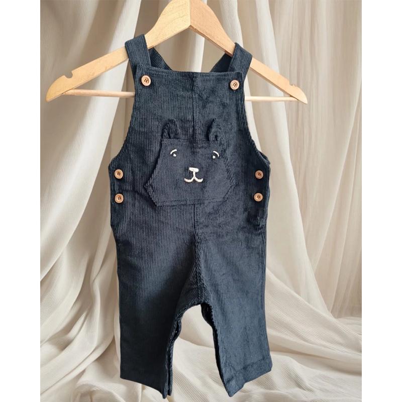 Baby Bulle Corduroy Overalls - Navy Blue Bear