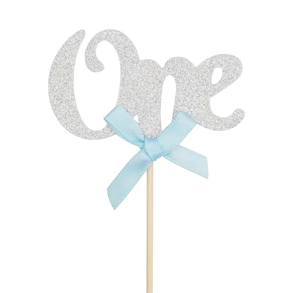 Set de 10 Toppers para Cupcakes de Cumpleaños UNO - Plateado