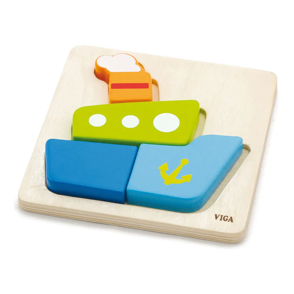 Viga Toys Puzzle de Blocs en Bois - Bateau