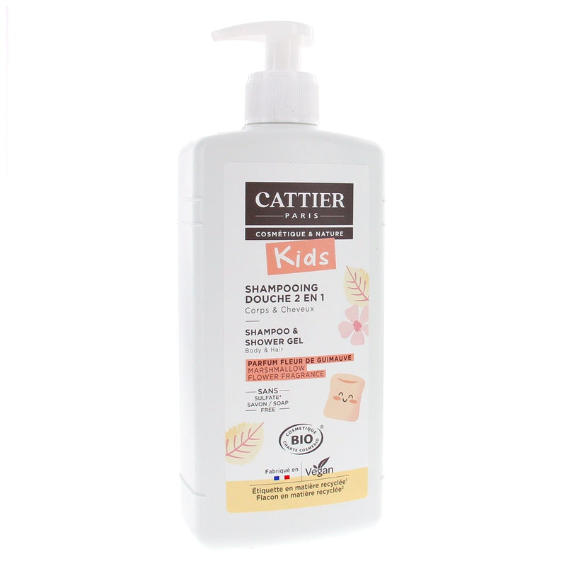 Cattier Kids Champú de Ducha 2 en 1 Orgánico con Aroma a Flor de Malvavisco - 500 ml