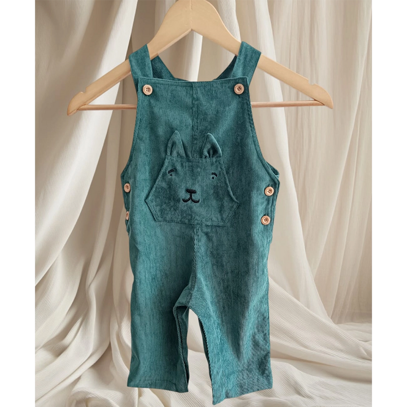 Baby Bulle Corduroy Overalls - Green Bear
