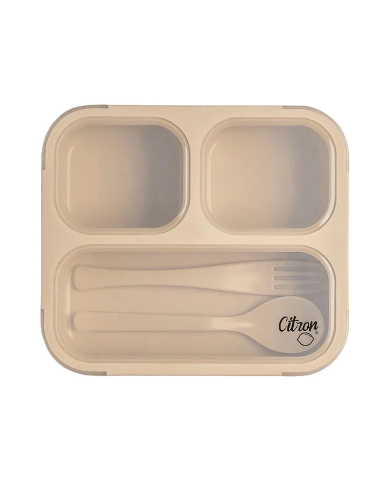Lunchbox Bento avec Fourchette et Cuillère Citron - Beige