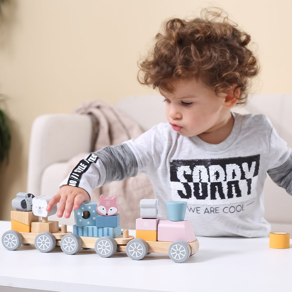 Viga Toys PolarB Train Empilable Animaux en Bois 18M+