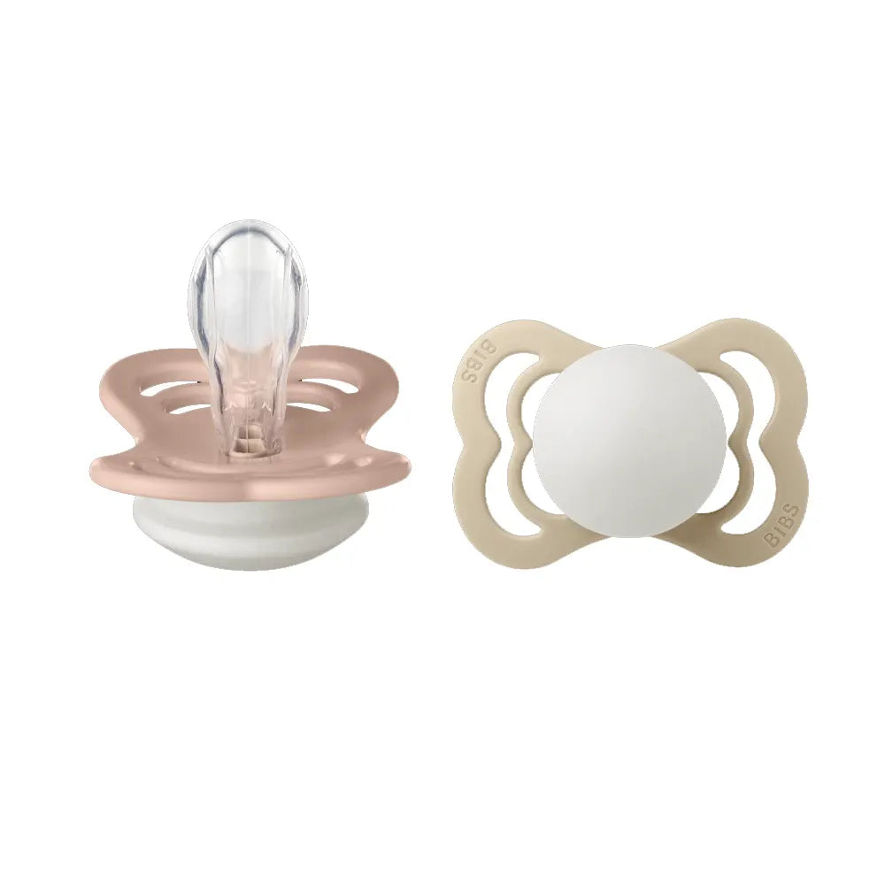 BIBS Lot de 2 Sucettes Symétriques Suprème Silicone - Blush/Vanille - GLOW