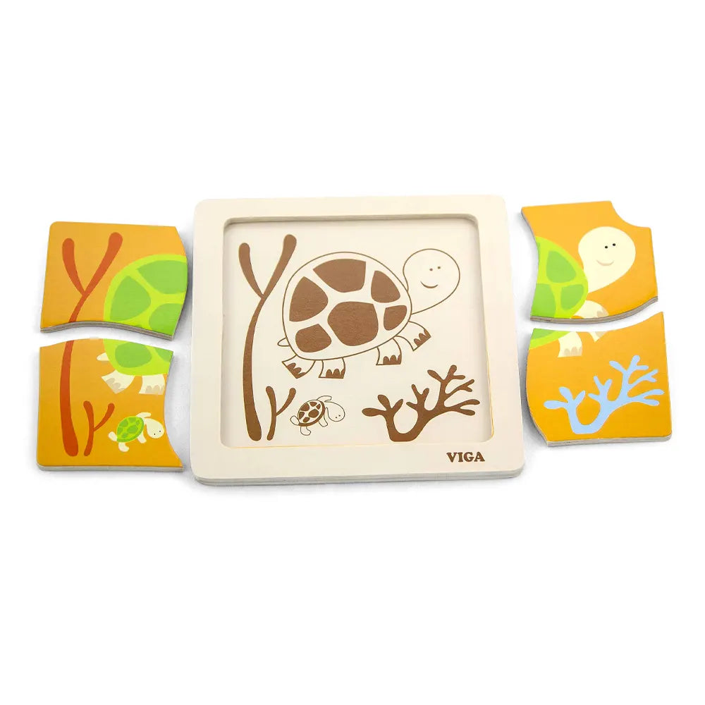 Viga Toys Puzzle Plat Tortue en Bois – 12M+