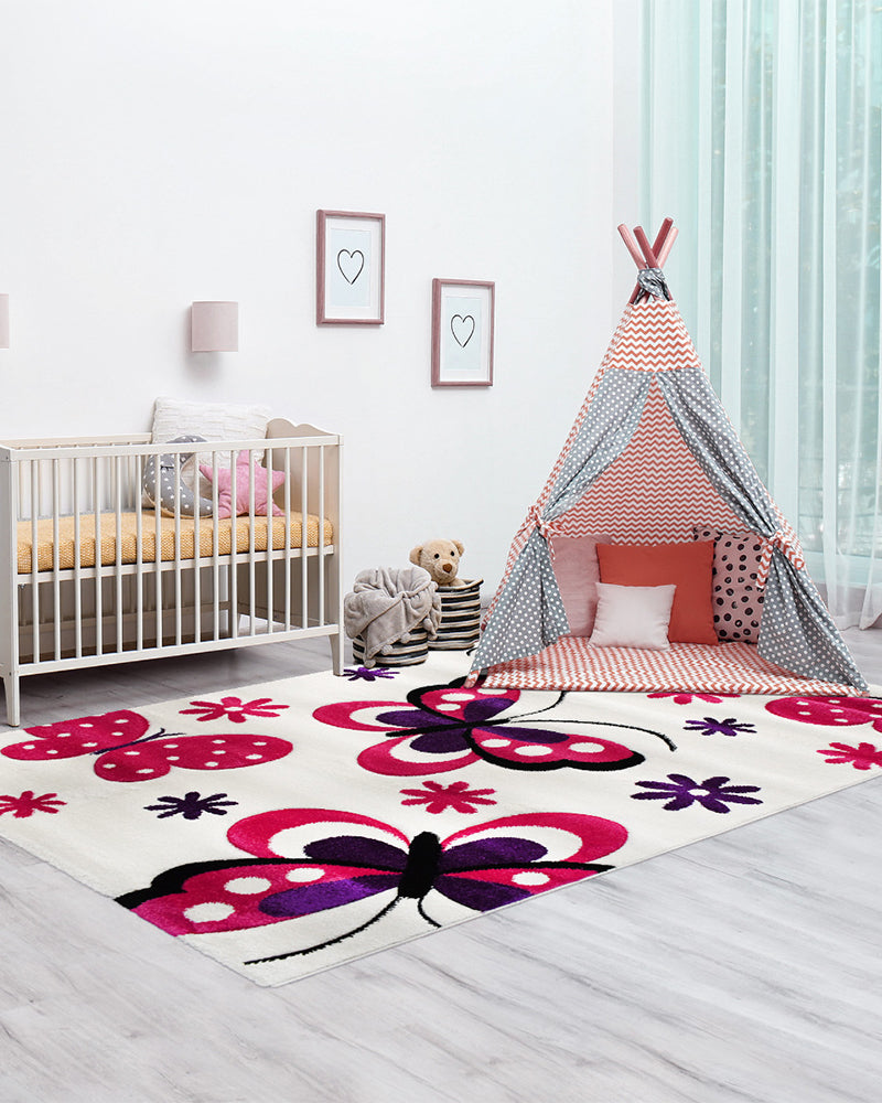 Tapis Rectangulaire Papillons Un Amour de Tapis - Beige & Rose