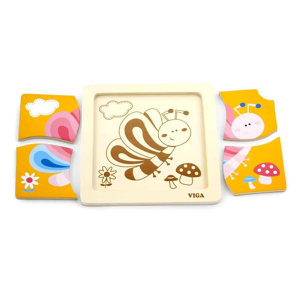 Viga Toys Puzzle Plat à Poignée Papillon en Bois – 12M+