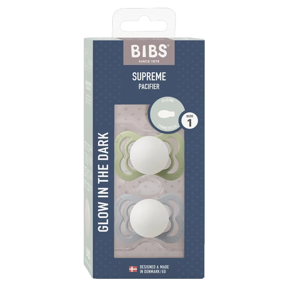 BIBS Lot de 2 Sucettes Symétriques Suprème Silicone - Sauge/Nuage - GLOW