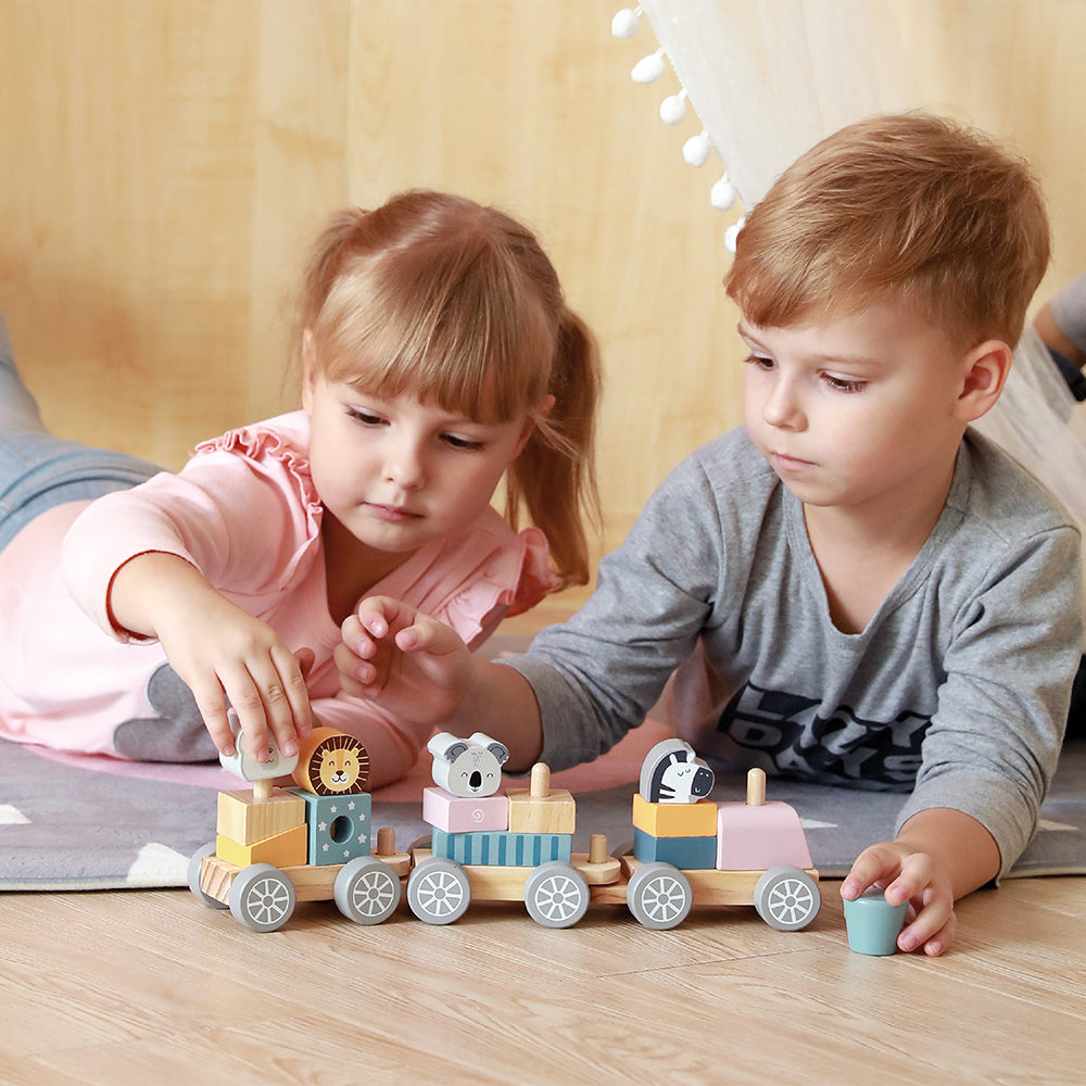 Viga Toys PolarB Train Empilable Animaux en Bois 18M+