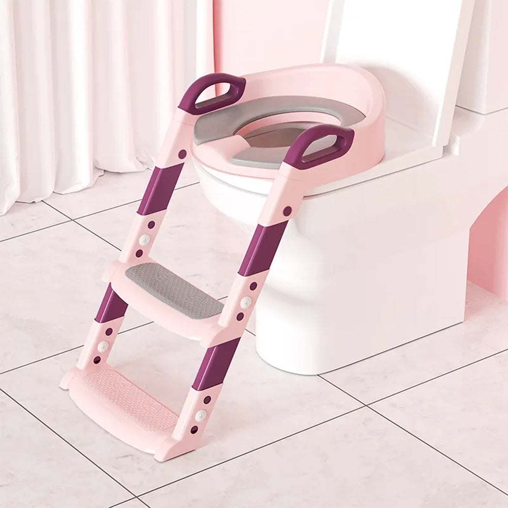 Réducteur de Toilette Pliable avec Échelle 18M+ - Rose & Mauve