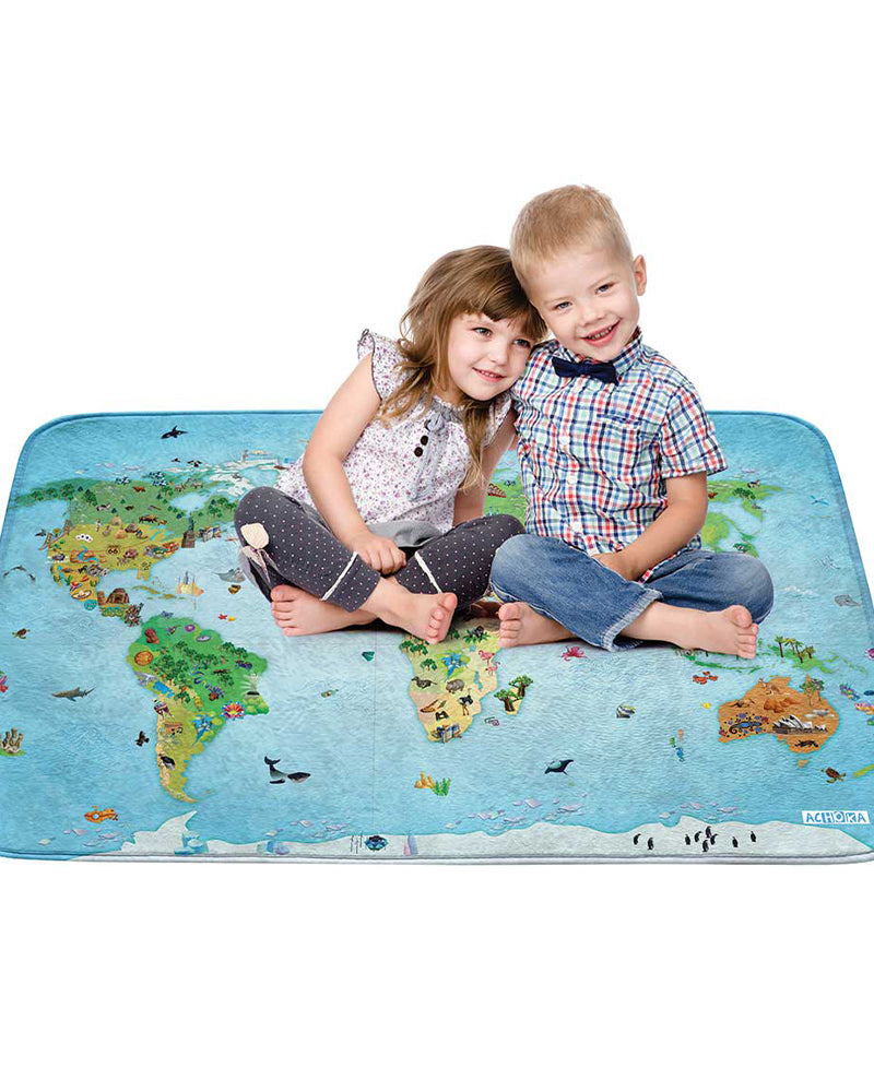 Tapis Rectangulaire Ultra Doux MAPPEMONDE 70x95 cm Un Amour de Tapis - Bleu