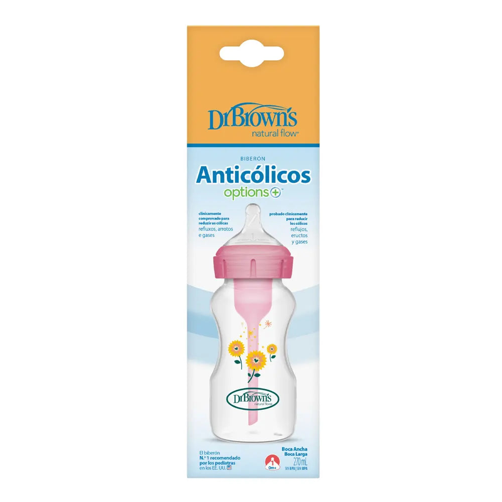 Dr. Brown’s Biberon Anti-Colique Options+ Col Large Rose 270 ml