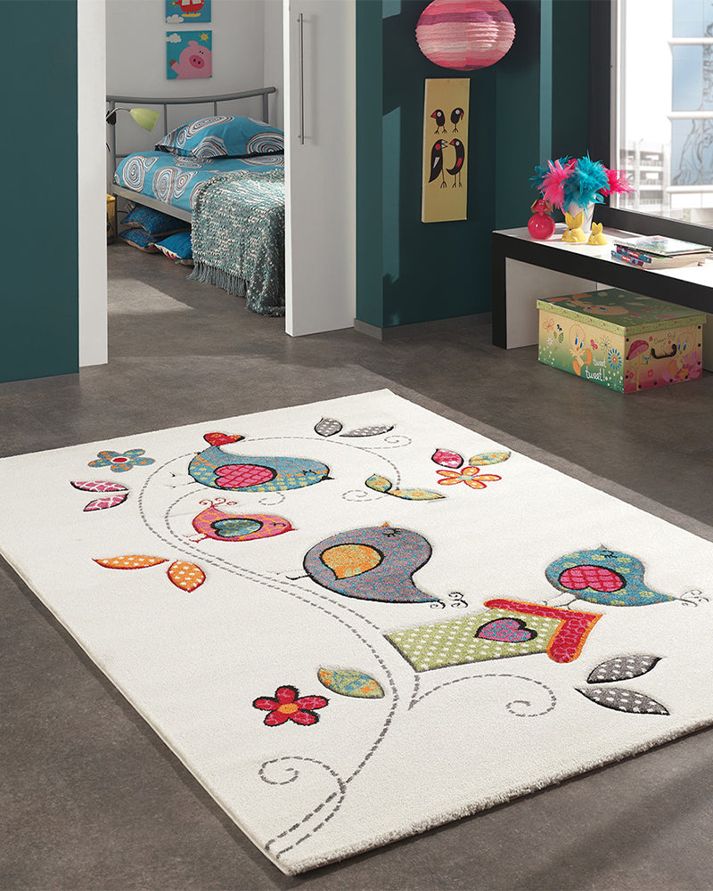 Alfombra Infantil Pájaros Crema