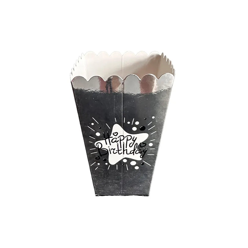6 Happy Birthday Popcorn Boxes - Silver