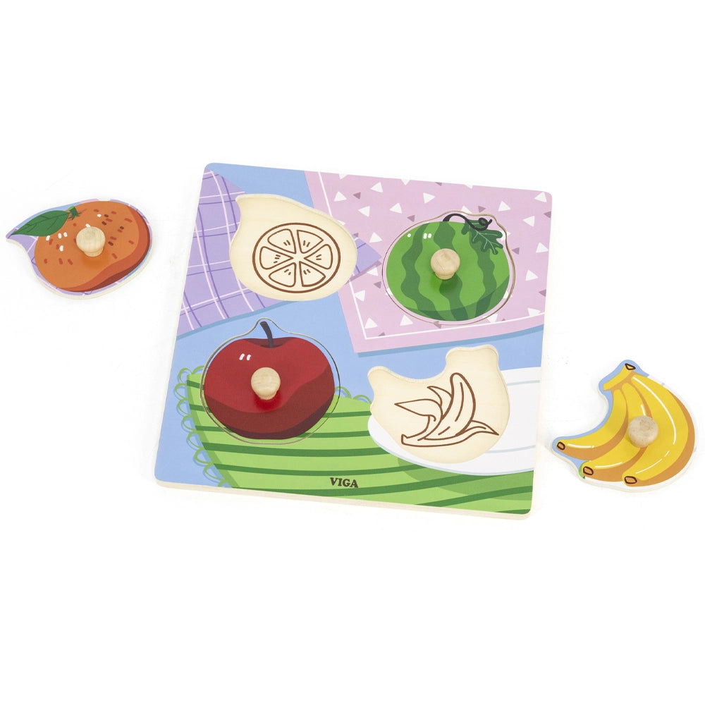 Viga Toys Puzzle à Boutons en Bois 12M+ - Fruits
