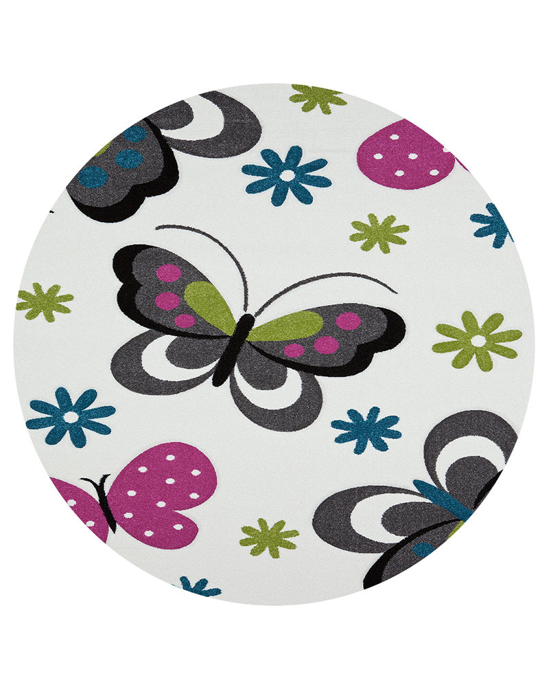Tapis Rond Kids Papillons 140x140 cm Un Amour de Tapis - Crème