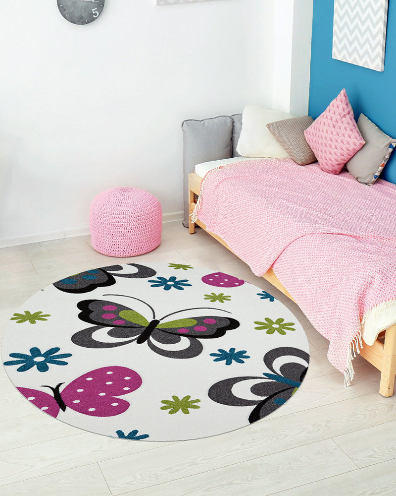 Tapis Rond Kids Papillons 140x140 cm Un Amour de Tapis - Crème