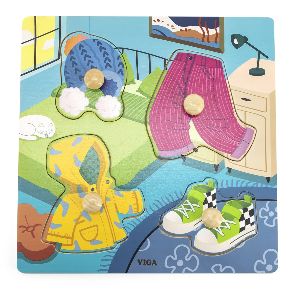 Viga Toys Puzzle à Boutons en Bois 12M+ - Vêtements