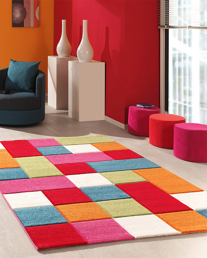 Alfombra Infantil Cuadrada Cuadros Multicolores