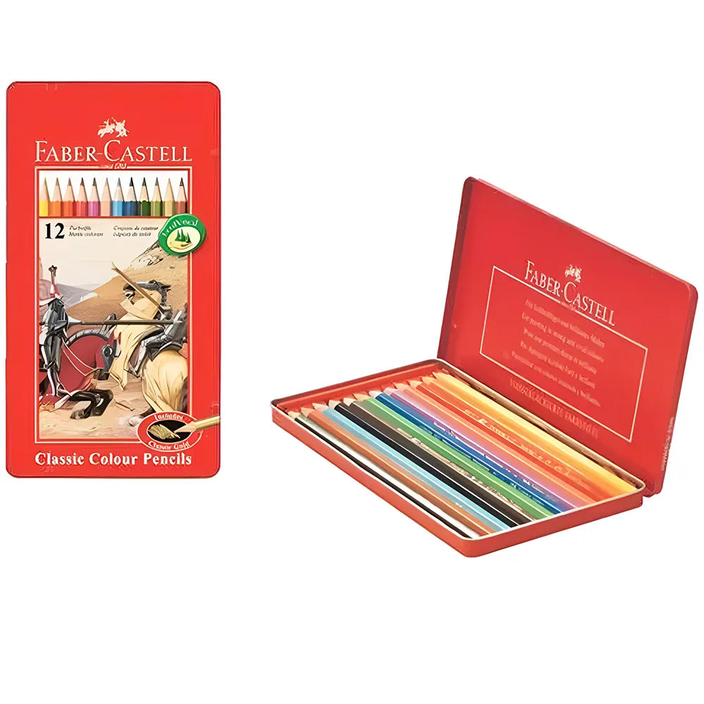 Faber-Castell Boîte en Métal Plate de 12 Crayons Couleurs