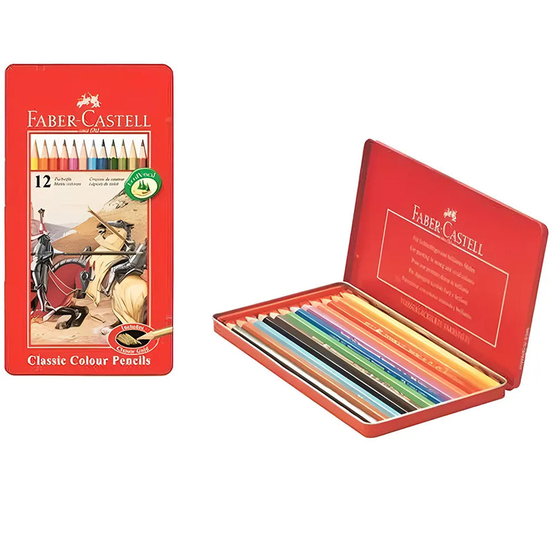 Faber-Castell Flat Metal Box of 12 Colored Pencils