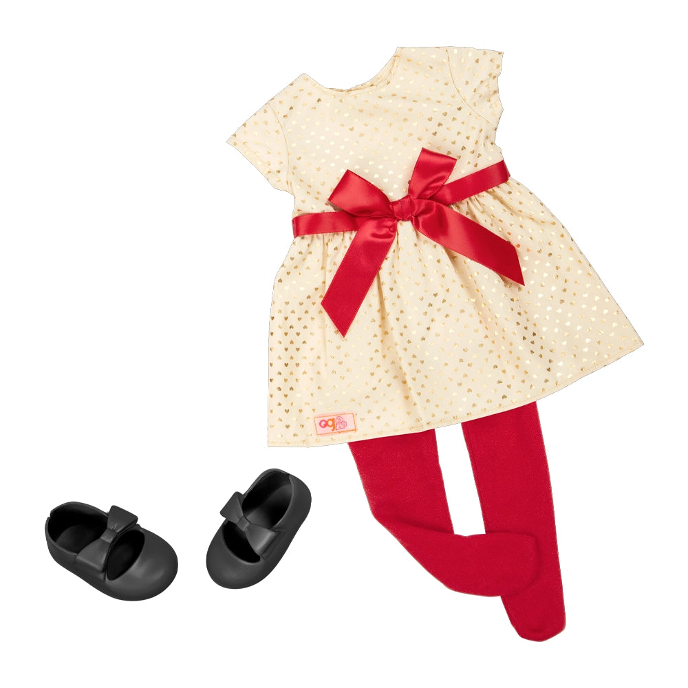 Our Generation Poupée Deluxe avec Robe & Nœud Rouge & Livre d'Histoires 3A+ - Noëlle