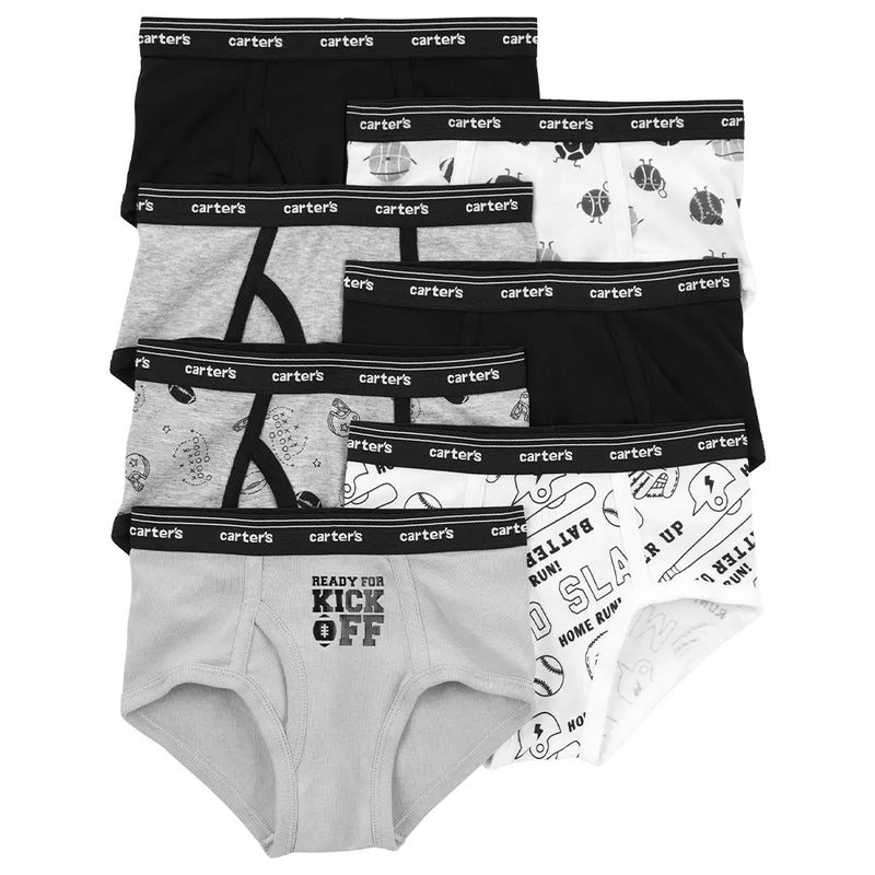Carter's Pack of 7 Kids' Cotton Briefs - Black White Gray