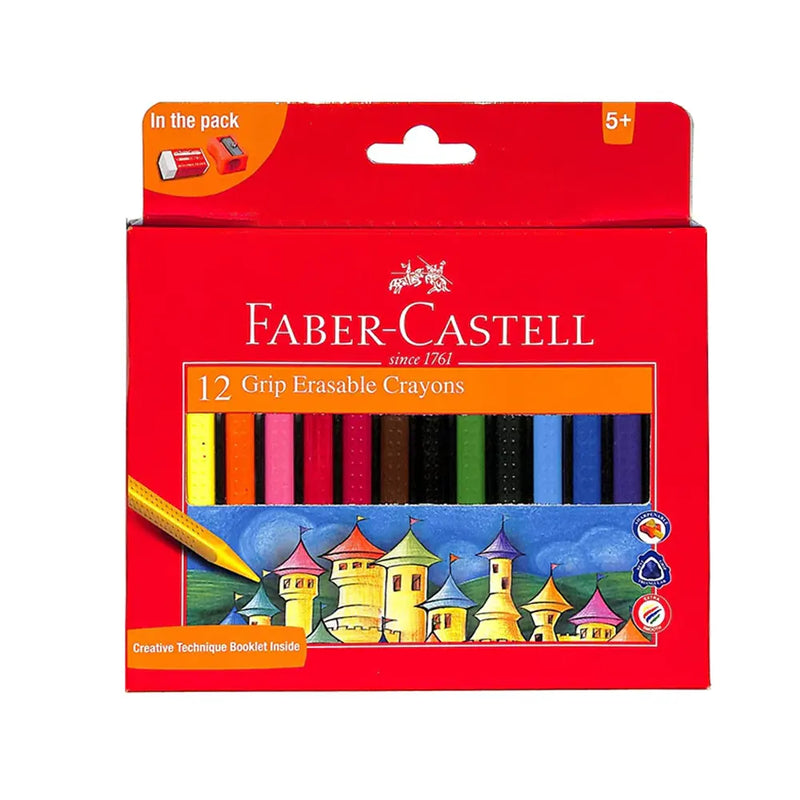 Faber-Castell Caja de 12 crayones de cera GRIP borrables