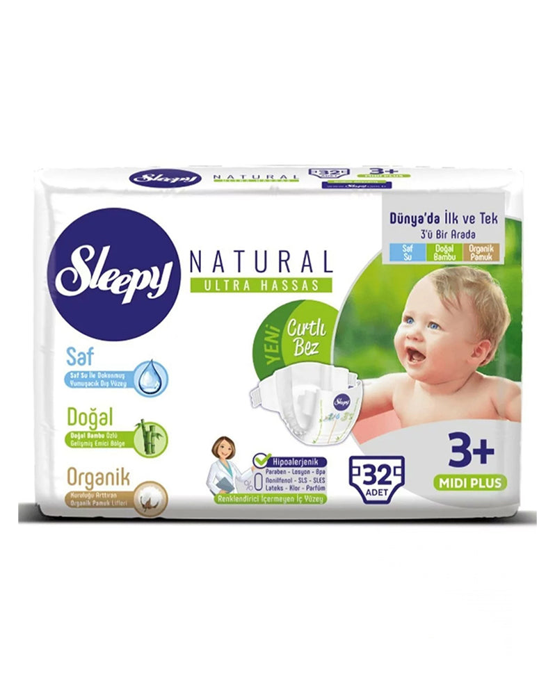 Pañales Bebé Sleepy Natural Midi Talla 3+ - (5-10kg) 32 Unidades