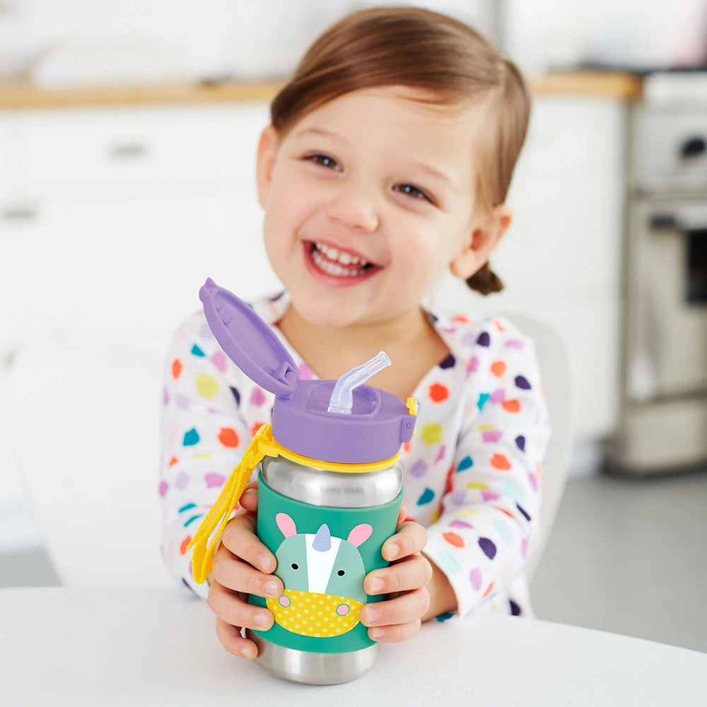 Skip Hop Gourde avec Paille en Acier Inoxydable 350ml - Licorne