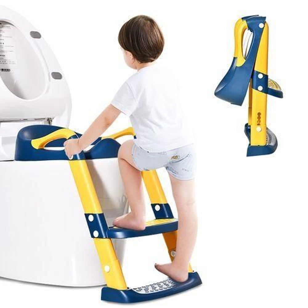 Réducteur de Toilette Pliable avec Échelle 18M+ - Bleu & Jaune