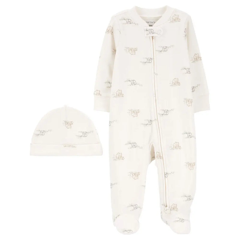 Carter's Cotton Sleepsuit & Hat - Ivory Elephant