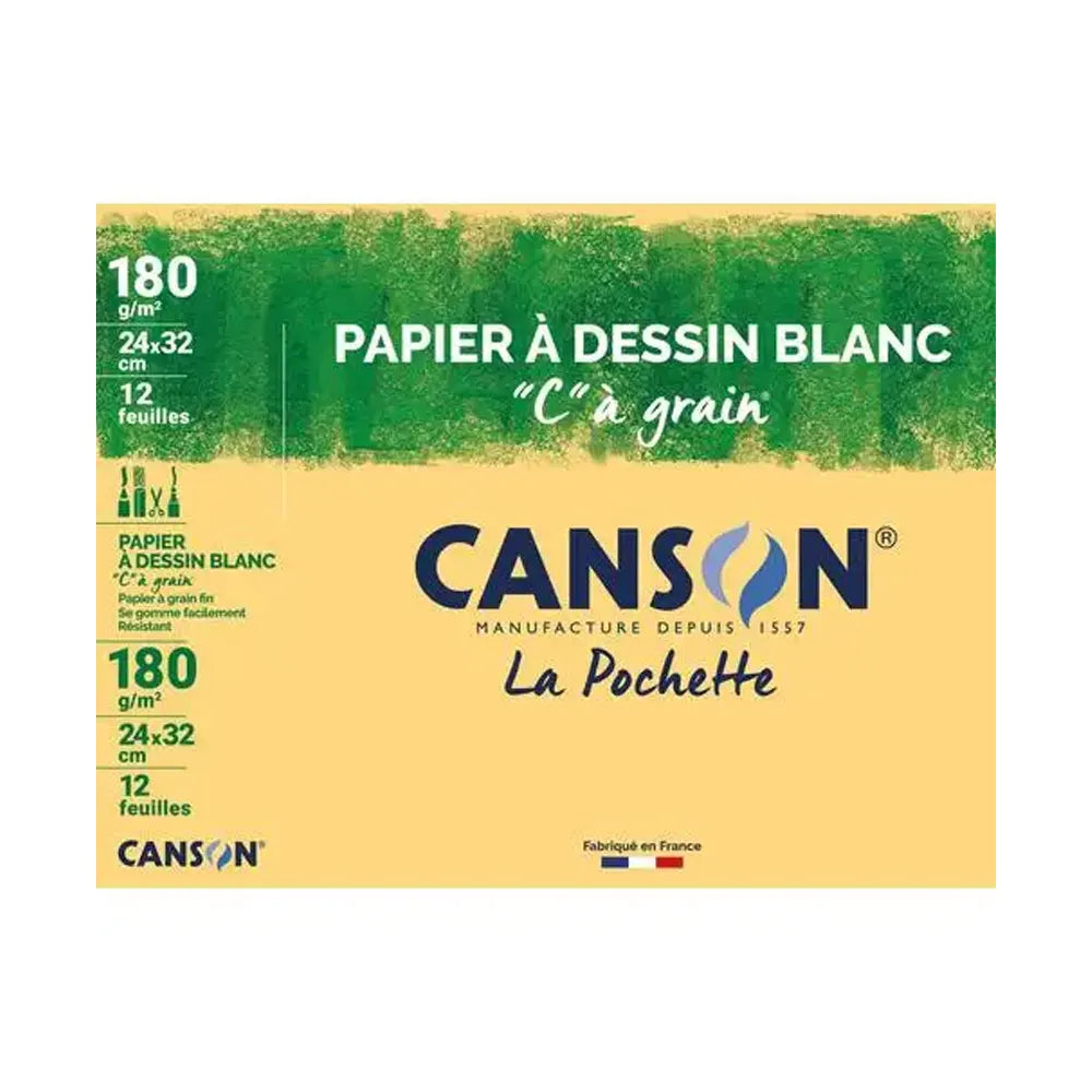 Canson Pochette 12 Feuilles Papiers à Dessin 24x32cm - 180 g/m²