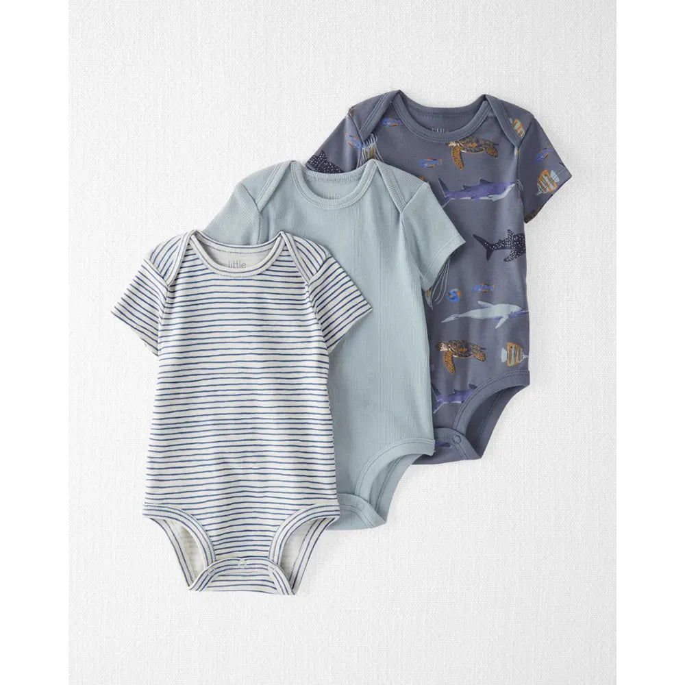 Lot de 3 bodys en coton bio côtelé bébé - Unisexe