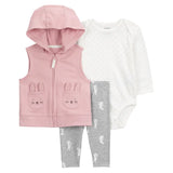 Ensemble 3 pièces bébé avec gilet motif lapin