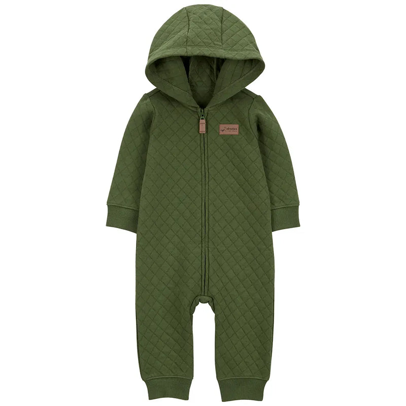 Combinaison verte à manches longues matelassée à capuche bébé