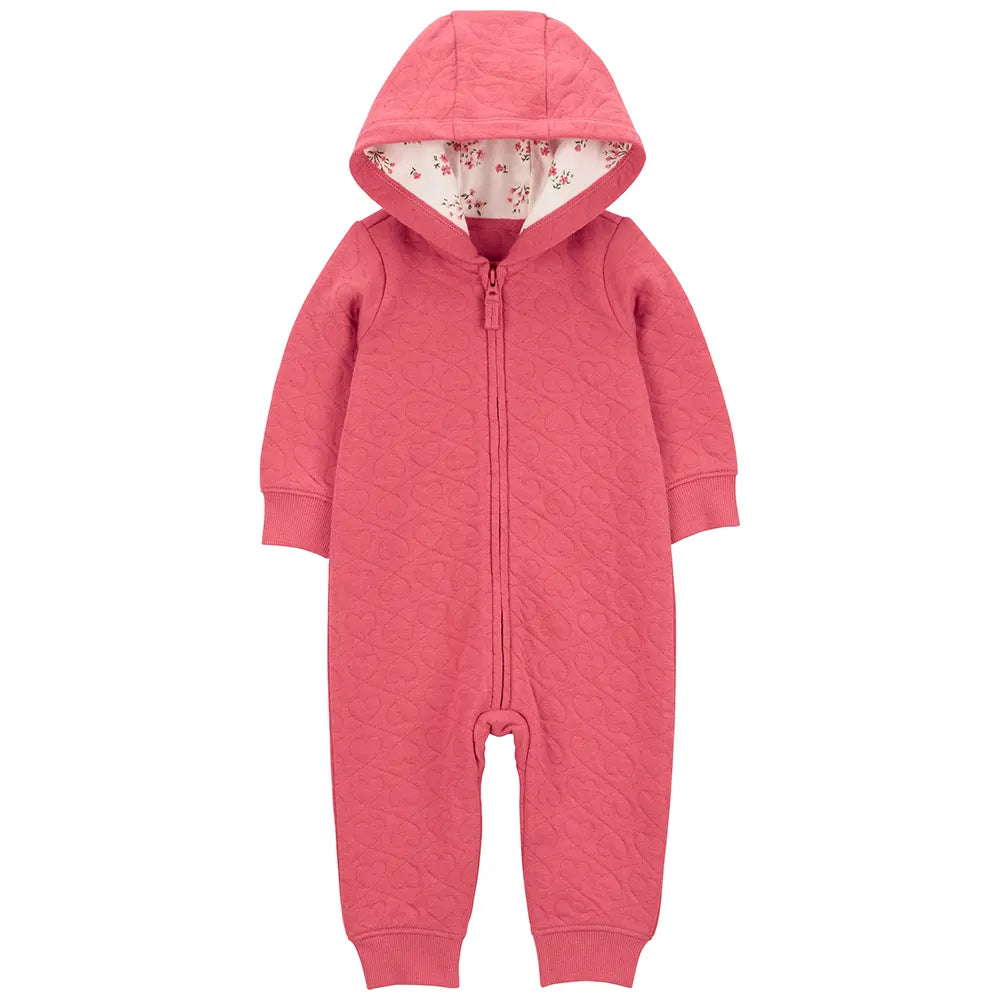 Combinaison rouge à manches longues bébé en mélange de coton à motif cœur