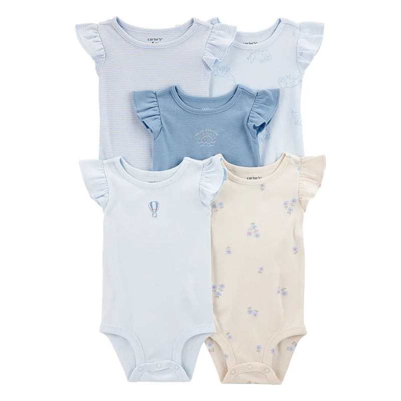Lot de 5 Bodies en Coton Bébé Fille Carter's - Bleu & Beige