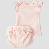 Ensemble côtelé en coton bio bébé fille - Rose