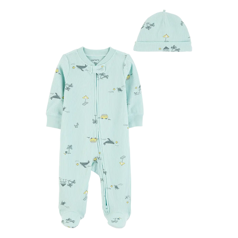 Carter's Baby Boy Zip-Up Sleeper & Hat Set - Beach