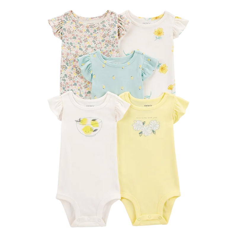 Lot de 5 Bodies Bébé Fille Carter's - Citron