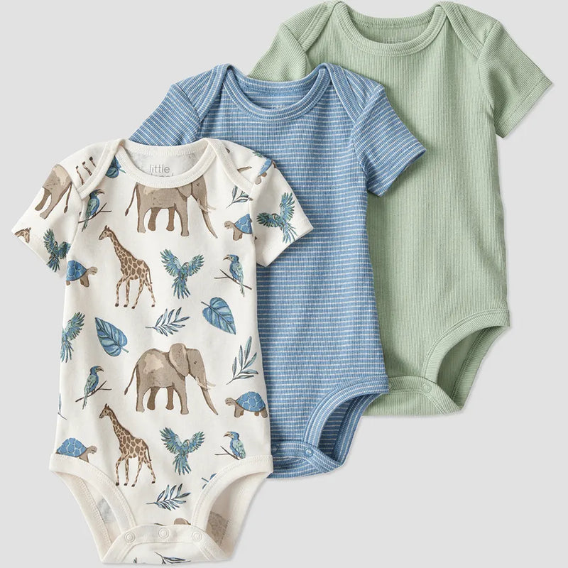 Lot de 3 Bodies en Coton Bio Bébé Little Planet - Safari