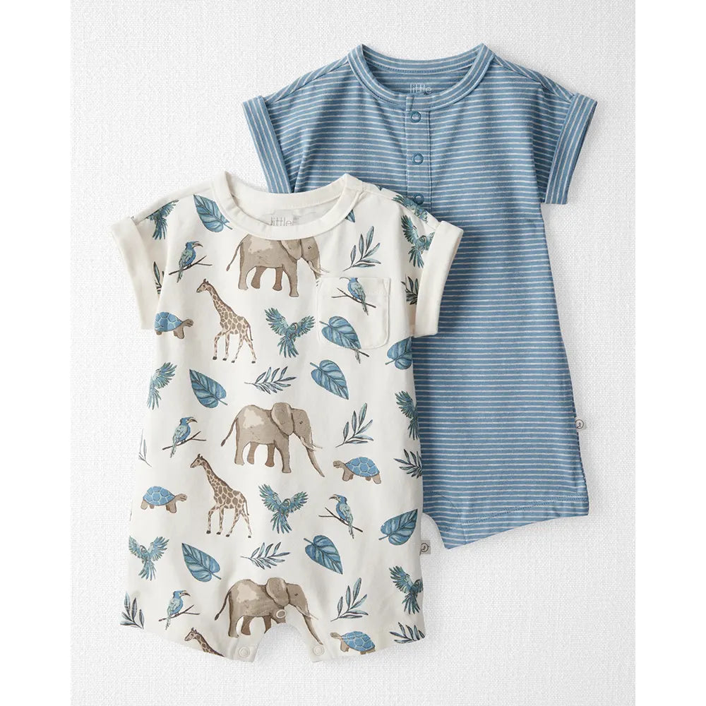 Lot de 2 barboteuses en coton bio bébé - Unisexe