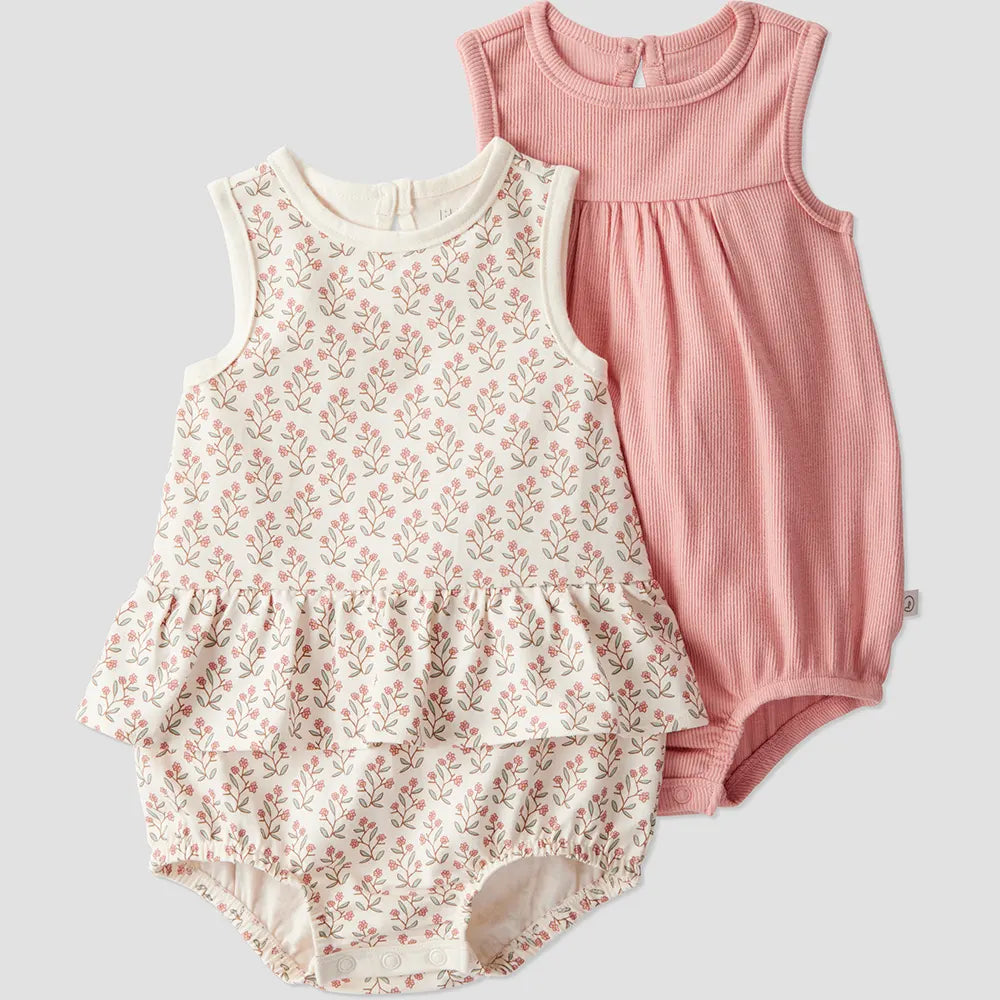 Lot de 2 barboteuses en coton bio bébé fille